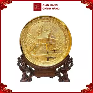 Trang Đĩa Chùa Một Cột Bằng Đồng Mạ Vàng 24k ( Đường Kính 19cm ) - Cửu Diệu Thiên - TD004