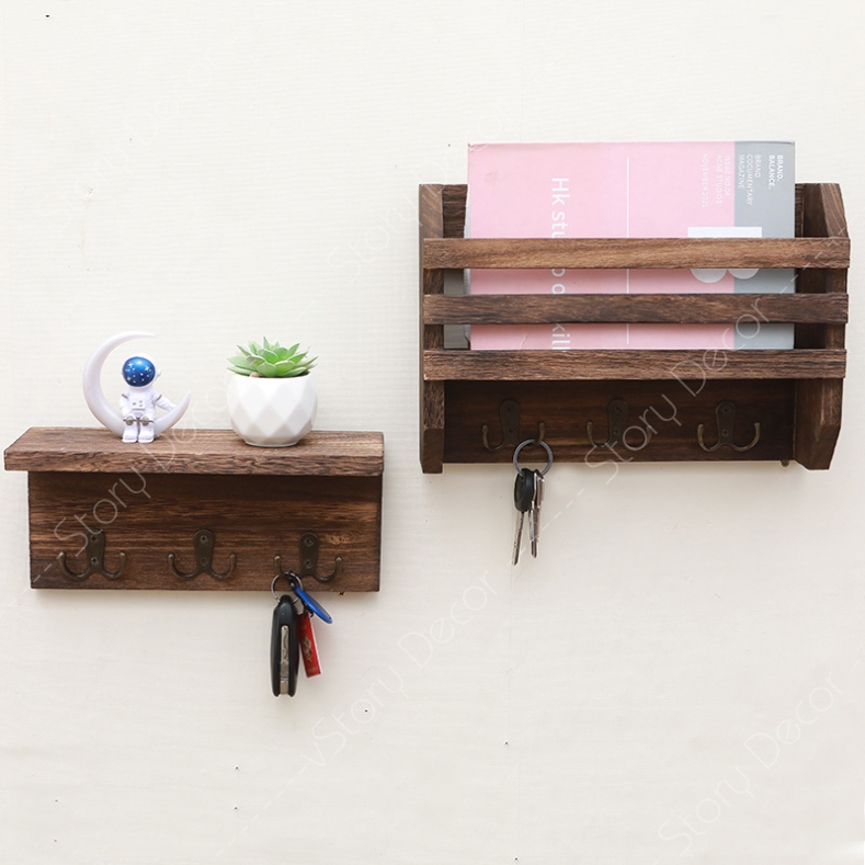 Kệ gắn tường màu nâu decor trang trí để phụ kiện đa năng