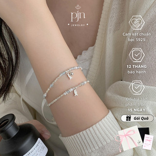 Vòng Tay Bạc 925 Lắc Tay Bạc Vỡ Charm Cá Nhỏ May Mắn PJN Mix Hạt Pha Lê Phong Cách Cho Nữ Đi Học Đi Chơi VT16
