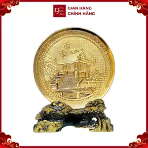 Trang Đĩa Chùa Một Cột Bằng Đồng Mạ Vàng 24k ( Đường Kính 19cm ) - Cửu Diệu Thiên - TD005