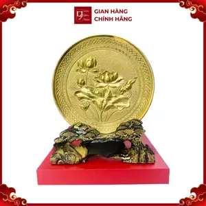 Trang Đĩa Hoa Sen Bằng Đồng Mạ Vàng 24k ( Đường Kính 20cm ) - Cửu Diệu Thiên - TD006