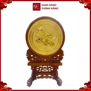 Tranh Đĩa Đồng Hoa Sen , Mạ Vàng 24K ( Đường Kính 35cm , Cao 58cm ) - Cửu Diệu Thiên - HV006