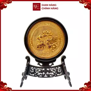Tranh Đĩa Đồng Hoa Sen 2 Mặt, Mạ Vàng 24K (35x25cm) - Cửu Diệu Thiên - SD001