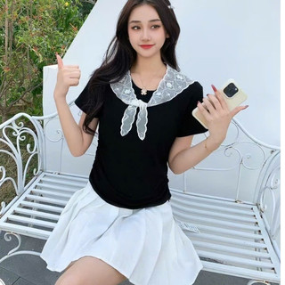 Áo Côc Trơn Cổ Tròn Phối Ren Khăn Nhẹ Nhàng