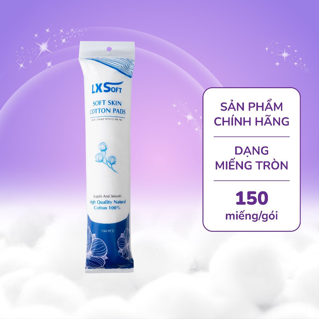 Combo 7 gói bông tẩy trang LXSoft  - Dập viền - 100% cotton - Không xơ bông