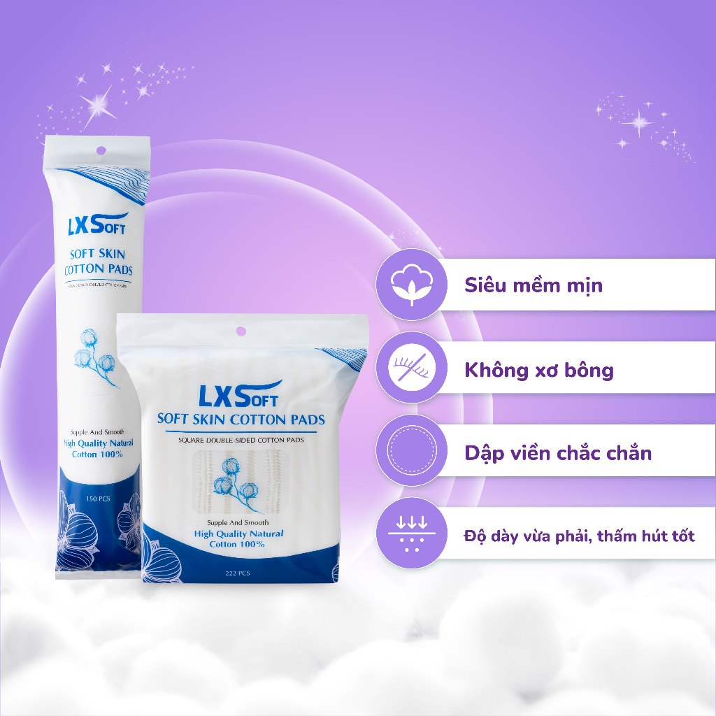 Combo 7 gói bông tẩy trang LXSoft  - Dập viền - 100% cotton - Không xơ bông
