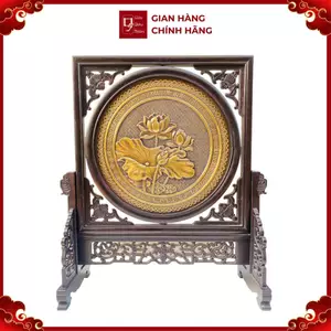 Tranh Đĩa Đồng Hoa Sen 2 Mặt, Giả Cổ (40x35cm) - Cửu Diệu Thiên - SD002