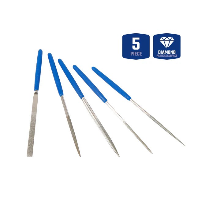 Bộ 5 giũa kim cương WORKPRO WP251019 dài 140mm gồm các loại dẹt, tròn, bán nguyệt, vuông, tam giác - Hàng chính hãng