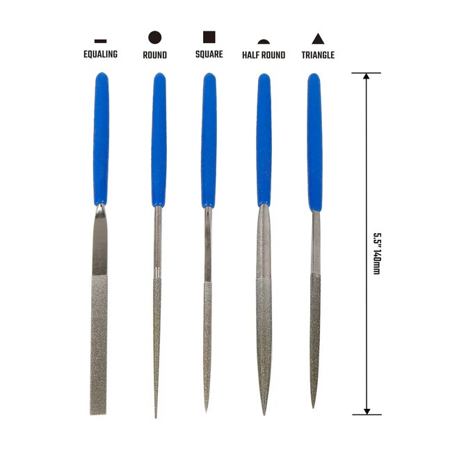 Bộ 5 giũa kim cương WORKPRO WP251019 dài 140mm gồm các loại dẹt, tròn, bán nguyệt, vuông, tam giác - Hàng chính hãng