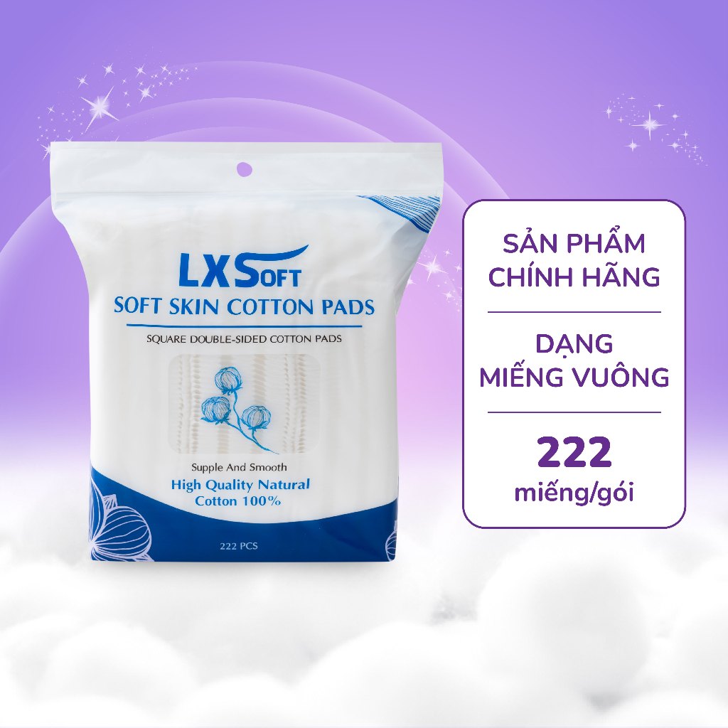 Bông tẩy trang 3 lớp LXSoft cao cấp 100% cotton tự nhiên - Không xơ bông - Mềm mịn, thấm hút tốt - 150 miếng
