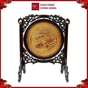 Tranh Đĩa Đồng Hoa Sen 2 Mặt , Mạ Vàng 24K ( 35x27cm ) - Cửu Diệu Thiên - SD003