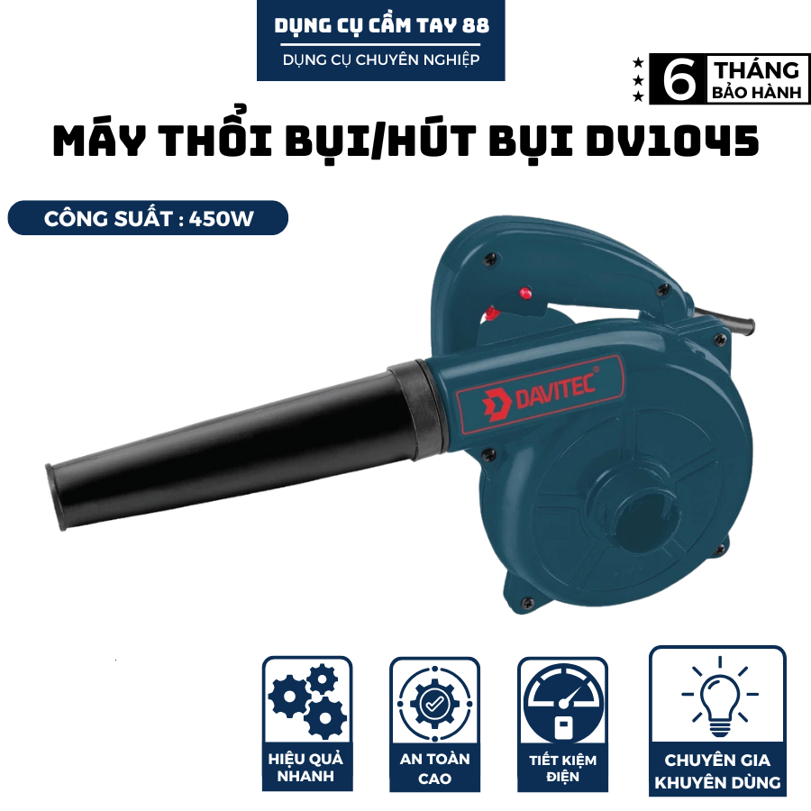 Máy thổi bụi, hút bụi cầm tay 450W DAVITEC DV1045 điều chỉnh tốc độ - Mô tơ dây đồng 100%