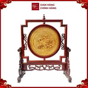 Tranh Đĩa Đồng Hoa Sen 2 Mặt , Mạ Vàng 24K ( 40x34cm ) - Cửu Diệu Thiên - SD004