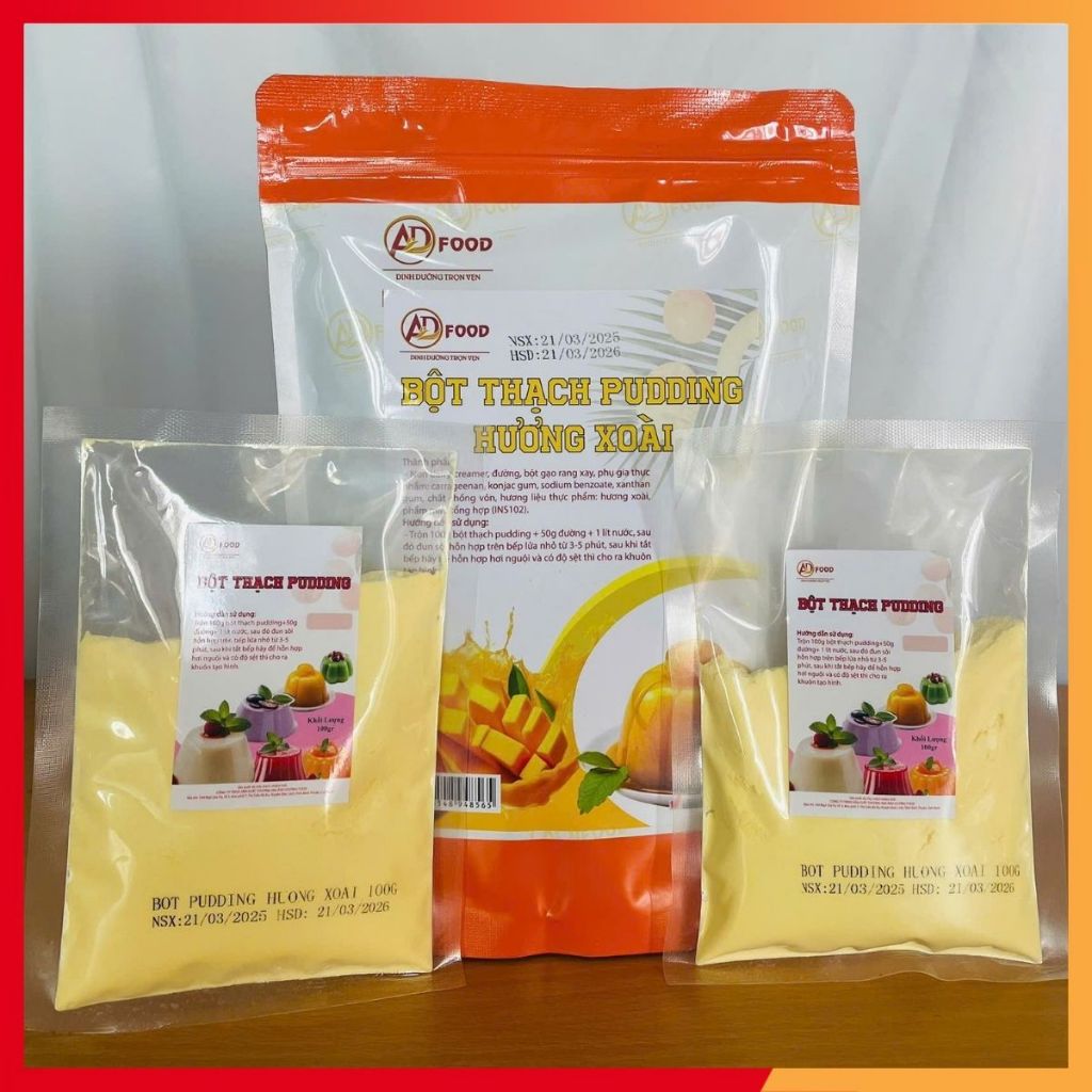 200g Bột thạch pudding Xoài ADFOOD tự nấu tại nhà - ăn vặt, trà sữa