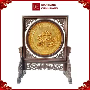 Tranh Đĩa Đồng Hoa Sen 2 Mặt , Mạ Vàng 24K ( 44x35cm ) - Cửu Diệu Thiên - SD005