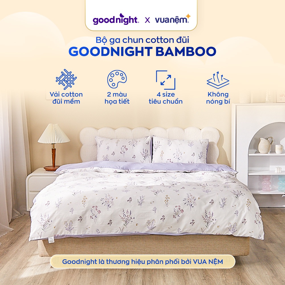 Ảnh Bộ Ga Gối 4 Món Vua Nệm Goodnight Bamboo 25cm, Bộ Ga Đũi Họa Tiết Trang Nhã, Gân Đũi Mềm Mại, Thoáng Mát 1