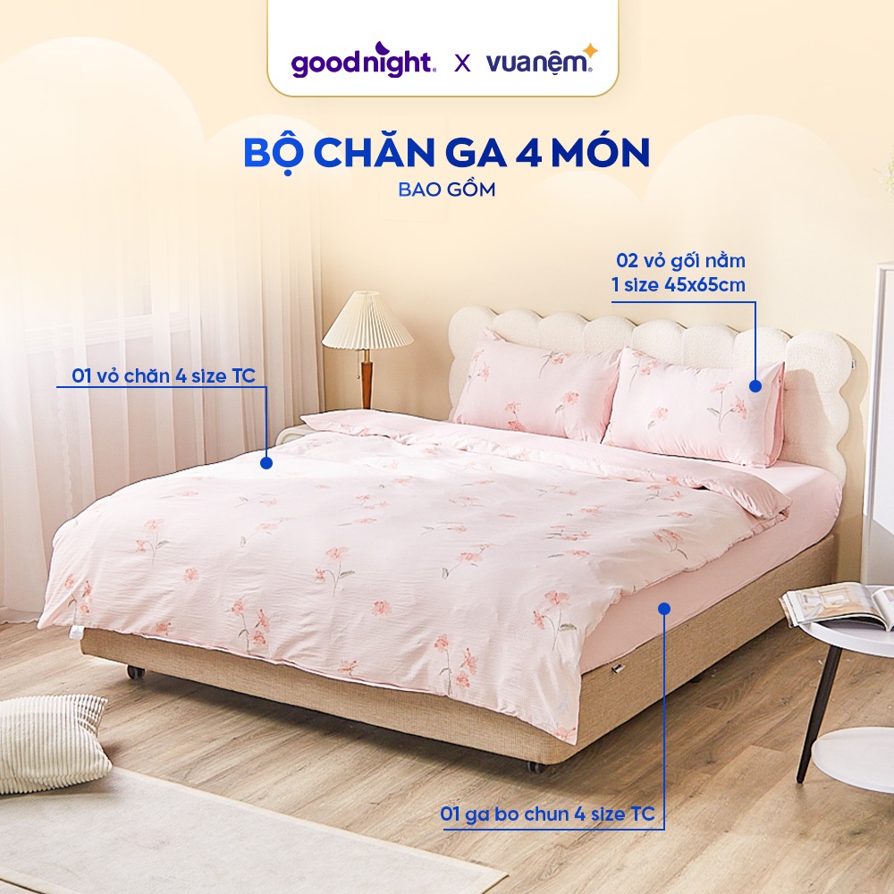 Ảnh Bộ Ga Gối 4 Món Vua Nệm Goodnight Bamboo 25cm, Bộ Ga Đũi Họa Tiết Trang Nhã, Gân Đũi Mềm Mại, Thoáng Mát 2