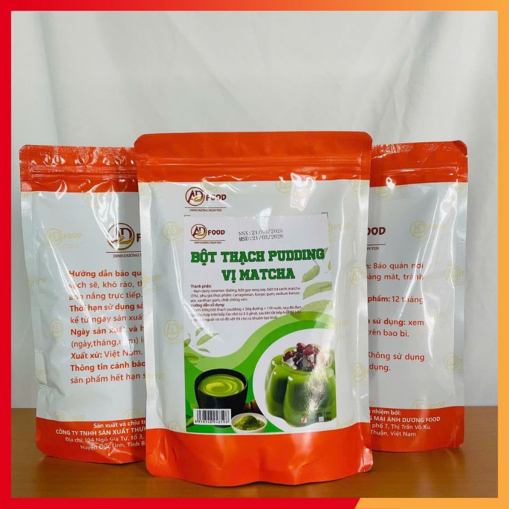 gói 100gr pudding vị matcha mẫu dùng thử thơm ngon