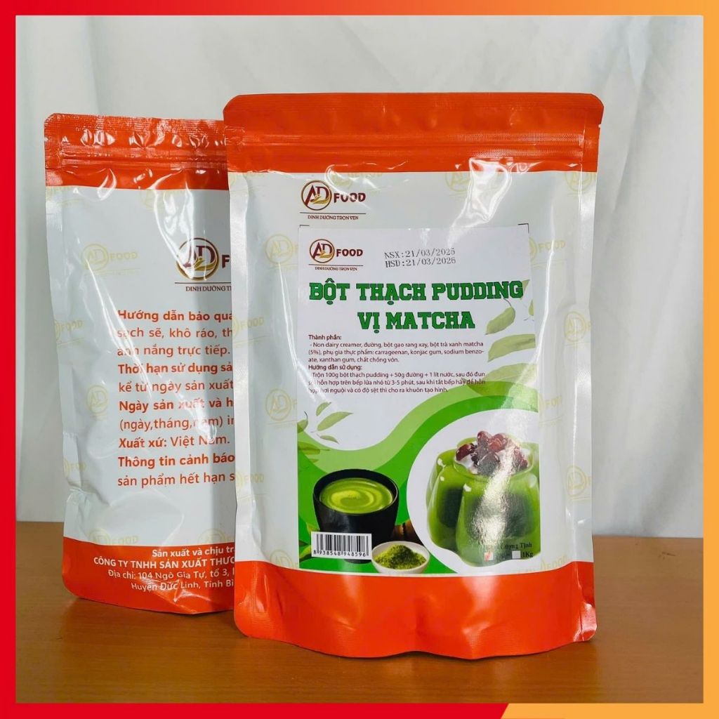 gói 100gr pudding vị matcha mẫu dùng thử thơm ngon