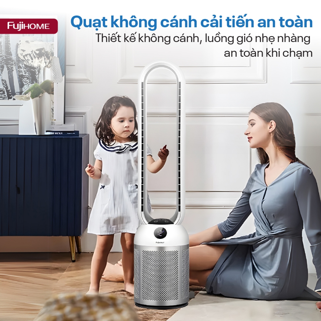 Quạt không cánh Nhập Khẩu FUJIHOME BF307DC, Quạt cây đứng lọc không khí màng ION điều khiển cảm ứng
