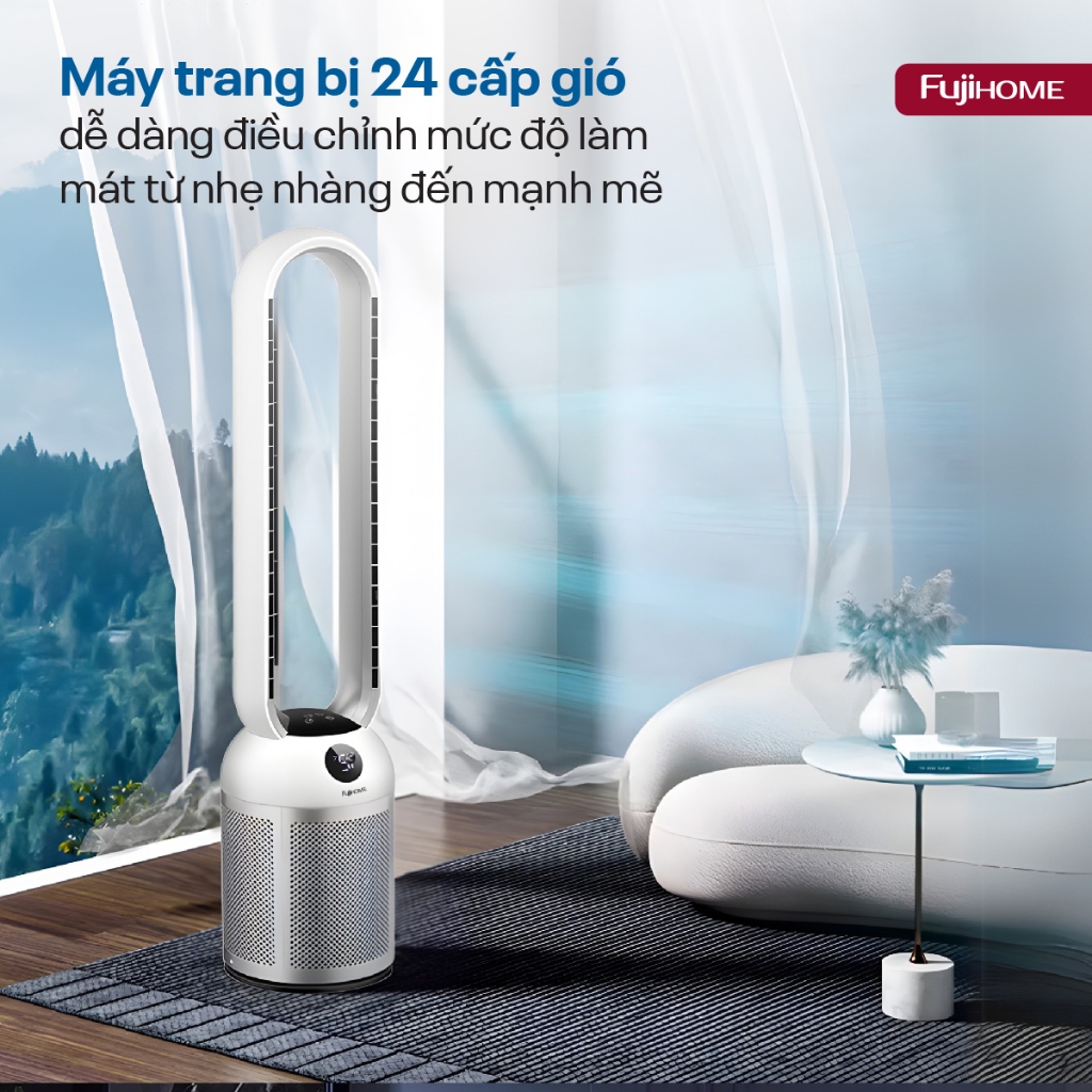 Quạt không cánh Nhập Khẩu FUJIHOME BF307DC, Quạt cây đứng lọc không khí màng ION điều khiển cảm ứng