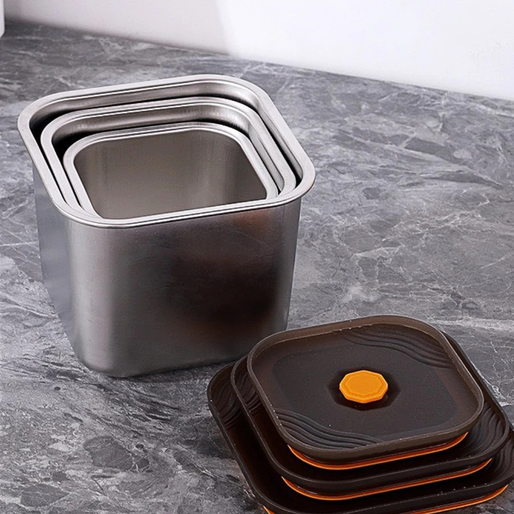 Hộp đựng thực phẩm bằng inox dung tích 2200ml, 4000ml, khay đựng đồ để tủ lạnh có nắp đậy ngăn mùi