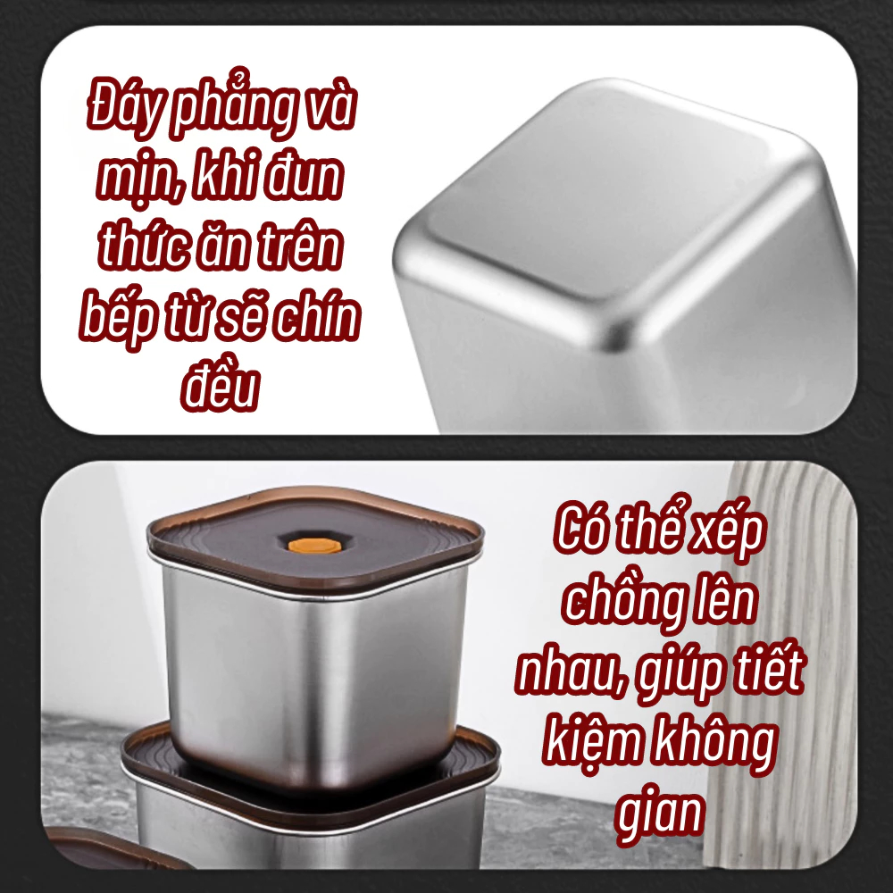 Hộp đựng thực phẩm bằng inox dung tích 2200ml, 4000ml, khay đựng đồ để tủ lạnh có nắp đậy ngăn mùi