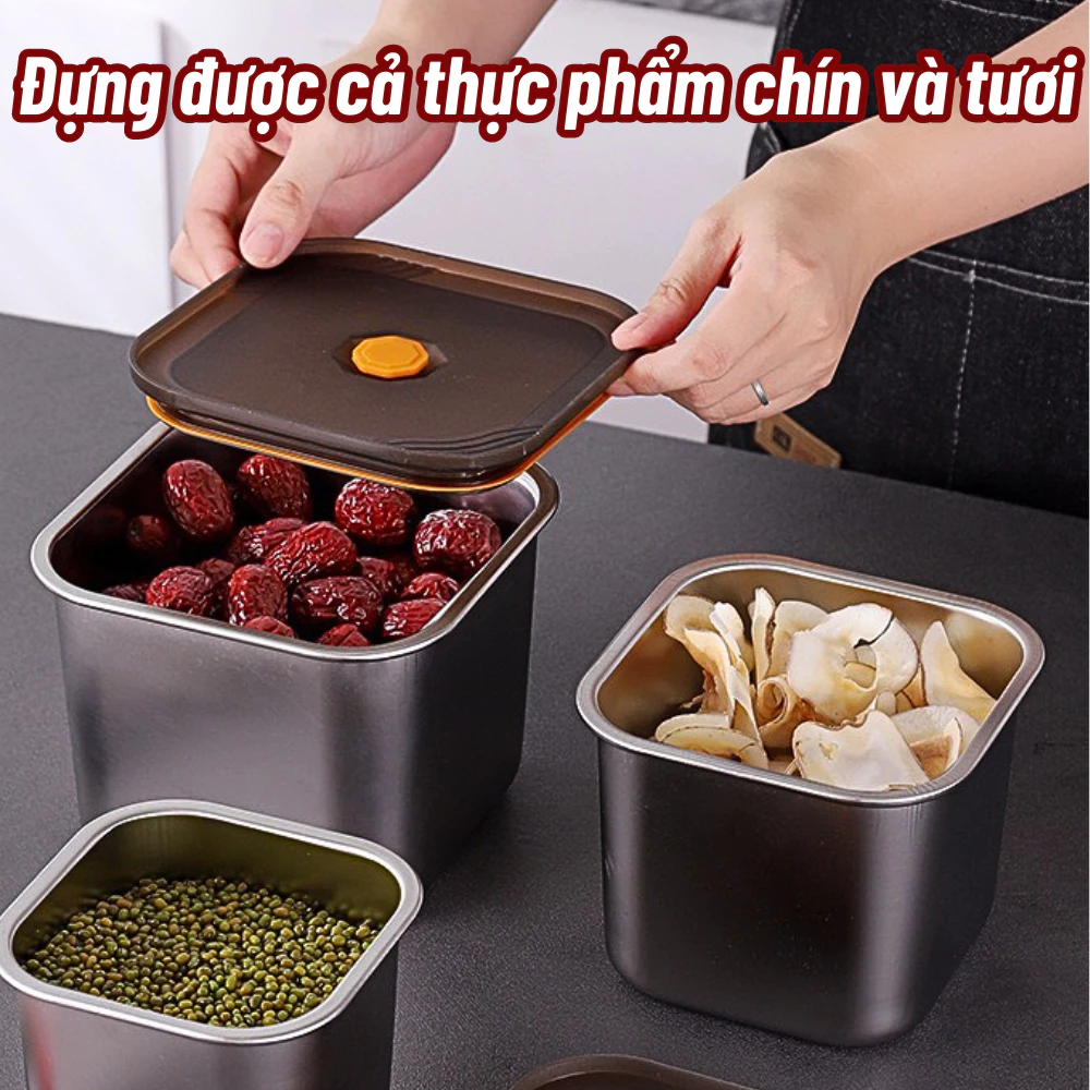 Hộp đựng thực phẩm bằng inox dung tích 2200ml, 4000ml, khay đựng đồ để tủ lạnh có nắp đậy ngăn mùi