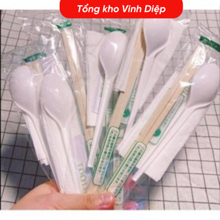 Set Đồ Ăn Dùng 1 Lần 100 Bộ Đũa Thìa - Tăm Giấy 4 Trong 1 Tiện Lợi Nhà Hàng