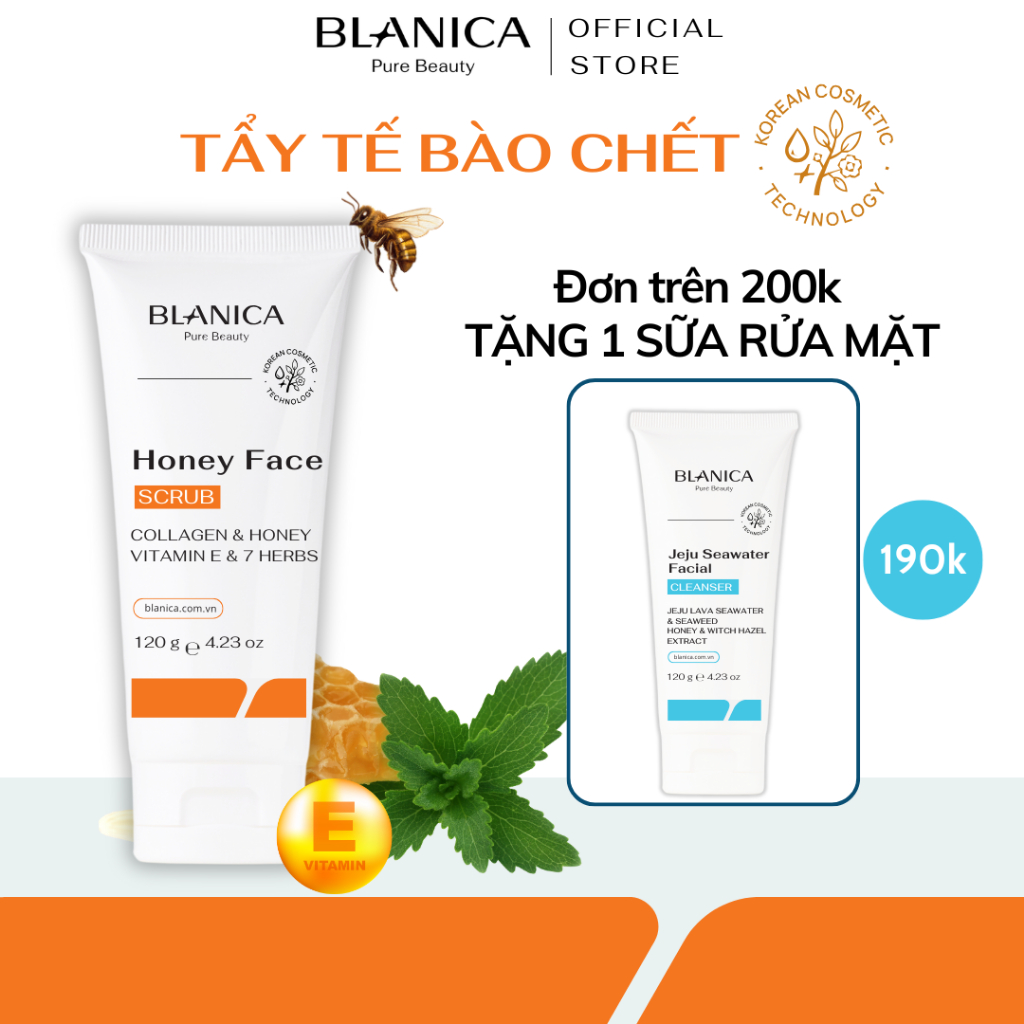 Tẩy tế bào chết da mặt BLANICA chiết xuất mật ong lên men hỗ trợ làn da mịn màng trắng sáng 120g
