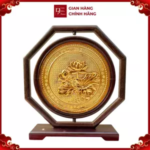 Tranh Đĩa Đồng Hoa Sen 2 Mặt , Mạ Vàng 24K , Khung Bát Giác ( Đường Kính 27cm , Cao 30cm ) - Cửu Diệu Thiên - SD0012