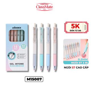 Hộp 12 Bút Bi Gel Bấm MONDEZ Ngòi 0.5mm, Bút Gel Bấm Intome Ngòi ST Viết Siêu Trơn Mực Xanh Đen M15007