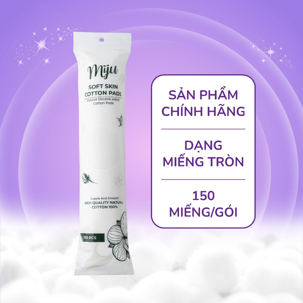 [ Mua 5 Tặng 1] Combo 5 Bông tẩy trang Miju - 100% cotton - Dập viền - Không xơ bông