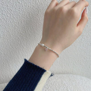 Vòng Tay Bạc Charm Trái Tim PJN, Lắc Tay Bạc 925 Mix Hạt Ngọc Trái Tim Hồng Phong Cách Dây Bản Đặc Biệt VT13