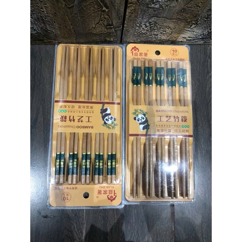 Bộ 10 Đôi Đũa Tre BamBoo 24cm Chống Trơn Trượt Nấm Mốc,  VỈ ĐŨA TRE