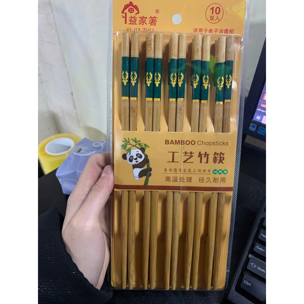 Bộ 10 Đôi Đũa Tre BamBoo 24cm Chống Trơn Trượt Nấm Mốc,  VỈ ĐŨA TRE