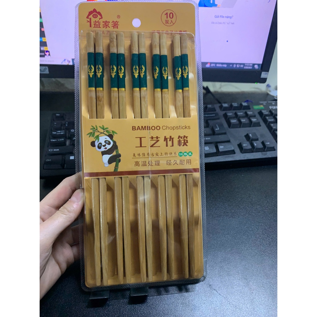 Bộ 10 Đôi Đũa Tre BamBoo 24cm Chống Trơn Trượt Nấm Mốc,  VỈ ĐŨA TRE