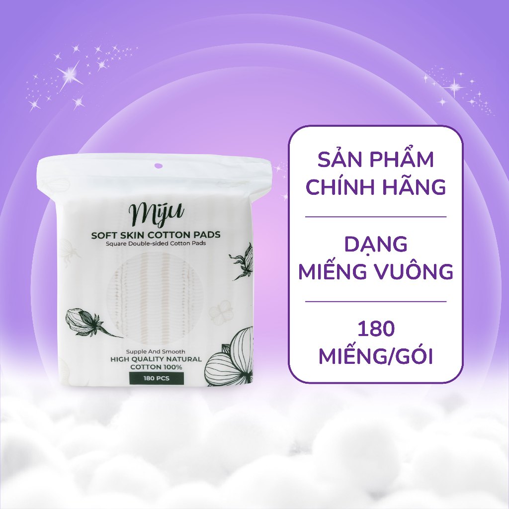 [ Combo 6 gói ]  Bông tẩy trang Miju - Dập viền - 100% cotton - Không xơ bông