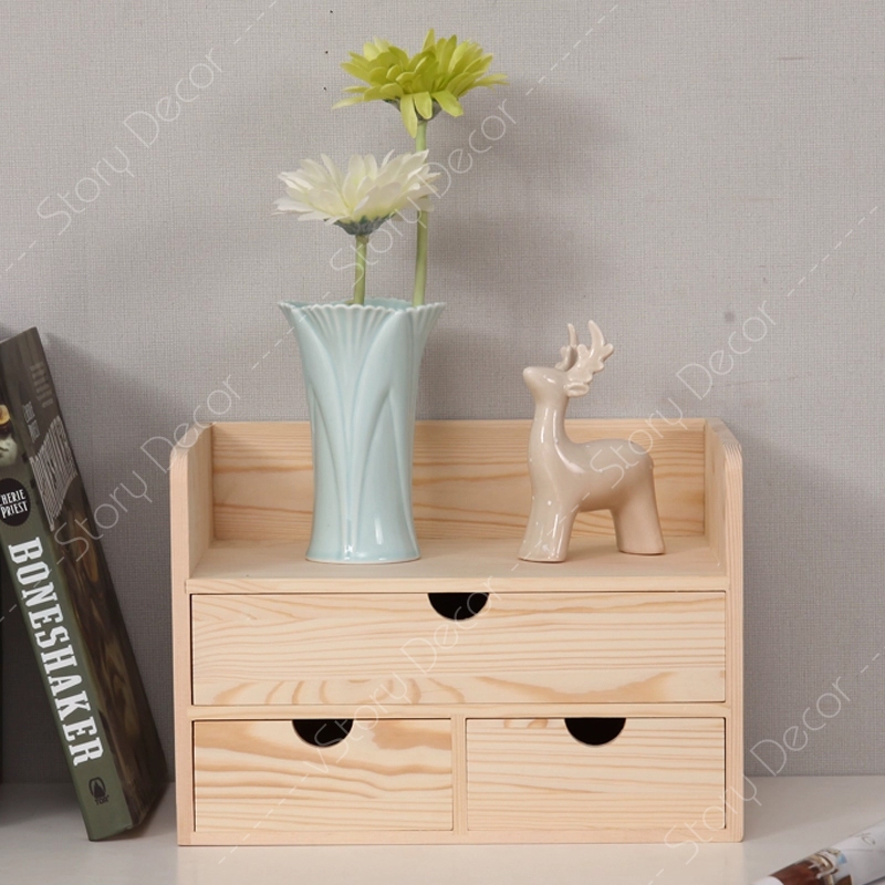 Kệ gỗ 3 ngăn kéo, hộp tủ để bàn đựng đồ trang điểm, phụ kiện đa năng