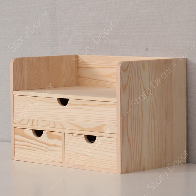 Kệ gỗ 3 ngăn kéo, hộp tủ để bàn đựng đồ trang điểm, phụ kiện đa năng