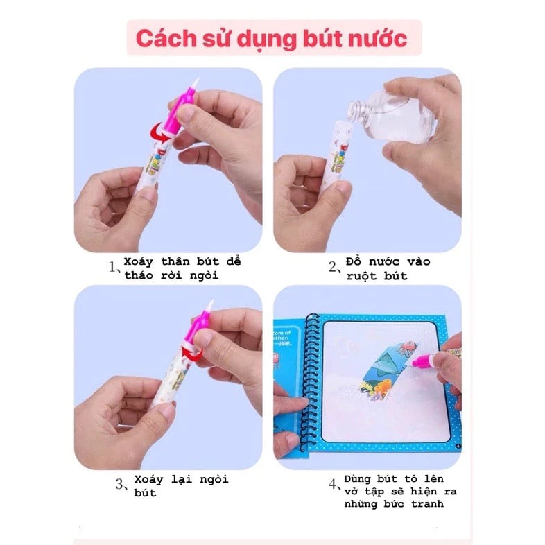Combo 3 cuốn sách Tô Màu Tranh Nước Ma Thuật cho bé