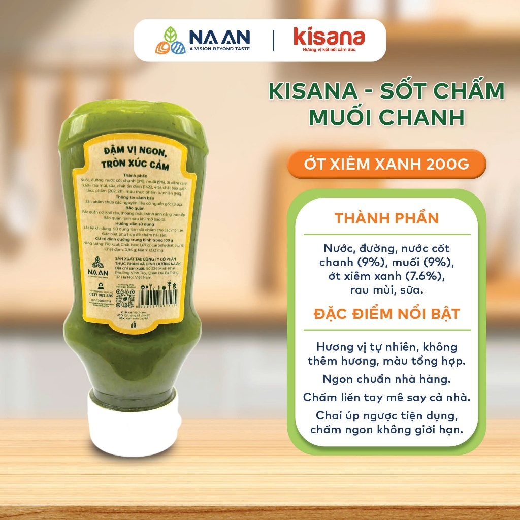 Sốt chấm muối chanh ớt xiêm xanh Kisana 200g - Sốt chấm đa dạng ngon thượng hạng chuẩn vị nhà hàng