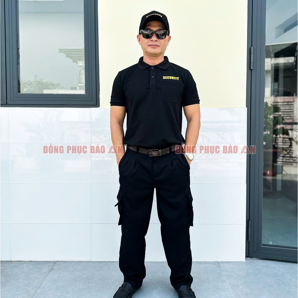 Đồng Phục Bảo Vệ Màu Đen Thêu Chữ Vàng – Nguyên Bộ Hoặc Tách Lẻ Áo Quần