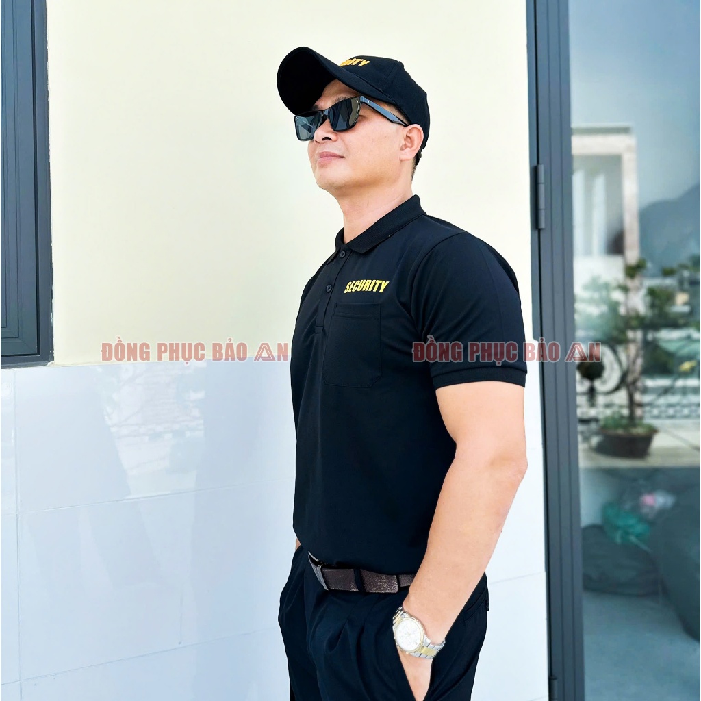 Đồng Phục Bảo Vệ Màu Đen Thêu Chữ Vàng – Nguyên Bộ Hoặc Tách Lẻ Áo Quần