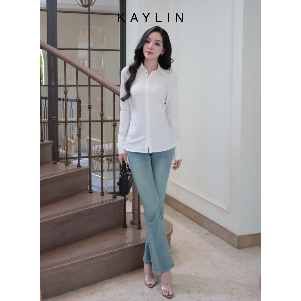 Ảnh Quần JEAN KAYLIN form ôm ống loe chất vải Denim dầy dặn phong cách BST Hè 2025 - N2454 2