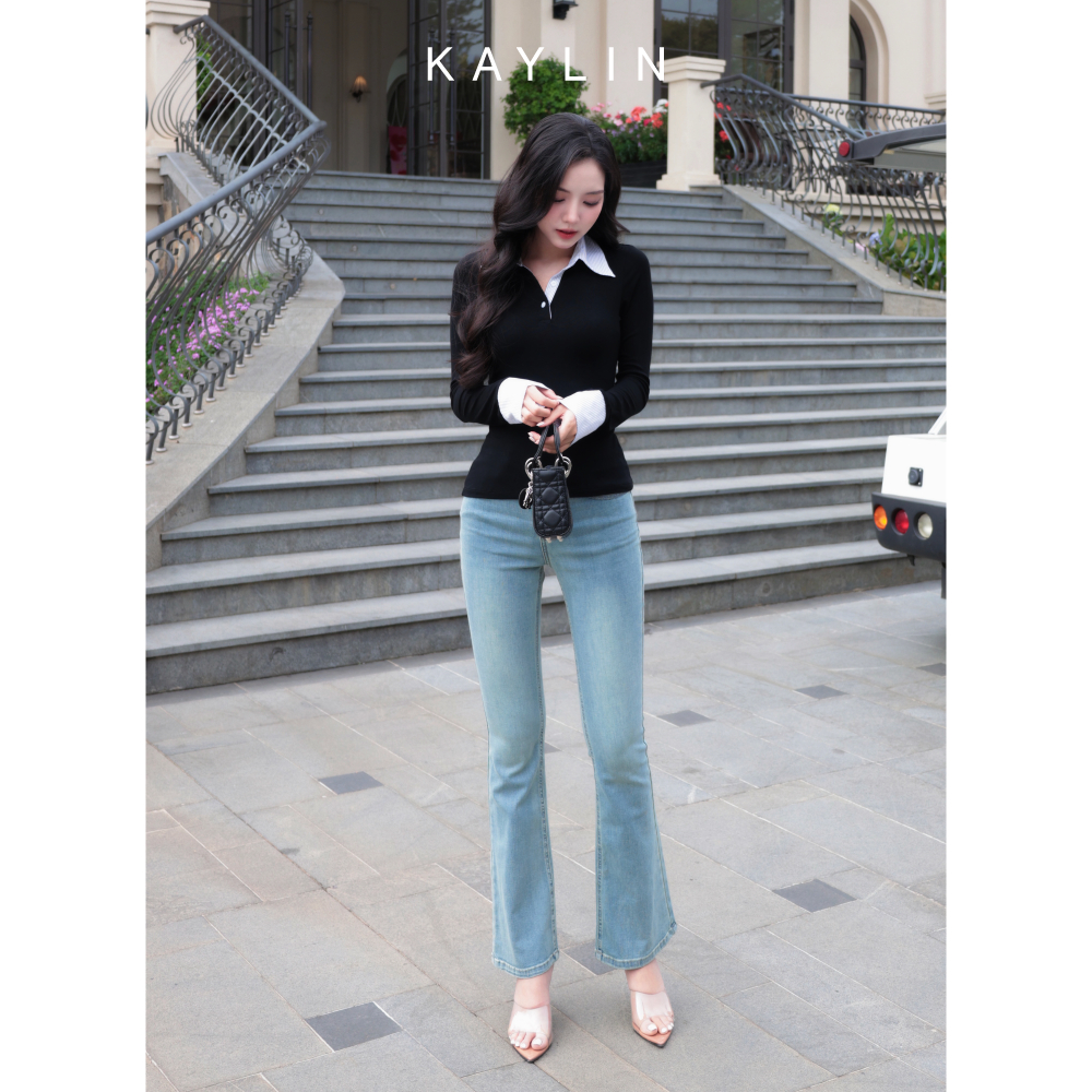 Ảnh Quần JEAN KAYLIN form ôm ống loe chất vải Denim dầy dặn phong cách BST Hè 2025 - N2454 4