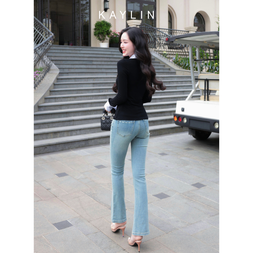 Ảnh Quần JEAN KAYLIN form ôm ống loe chất vải Denim dầy dặn phong cách BST Hè 2025 - N2454 3