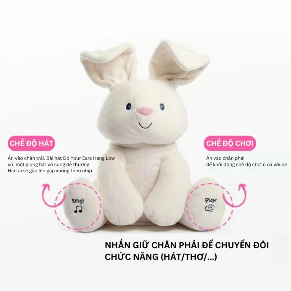 Đồ Chơi Thú Bông Voi Con, Thỏ Ú Oà Dễ Thương Biết Vẫy Tai, Biết Hát vui nhộn dành cho bé