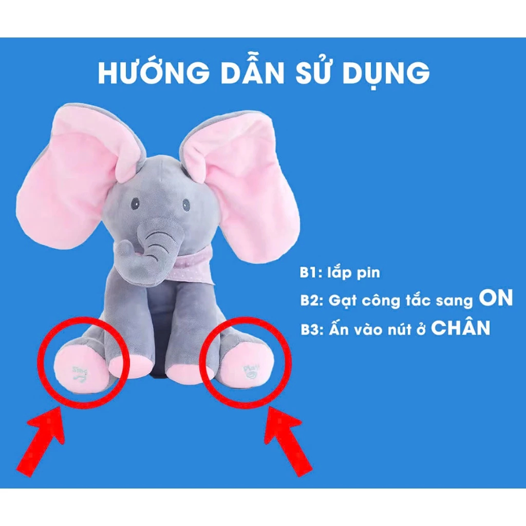 Đồ Chơi Thú Bông Voi Con, Thỏ Ú Oà Dễ Thương Biết Vẫy Tai, Biết Hát vui nhộn dành cho bé