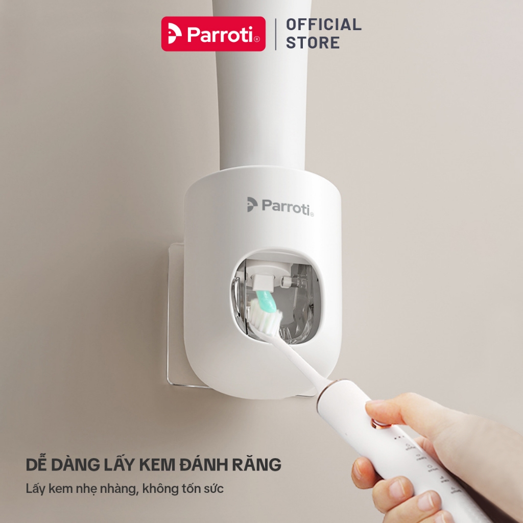 Ảnh Hộp Nhả Kem Tự Động Dán Tường, Hộp Nhả Kem Đánh Răng Rời Có Nắp Đậy Thông Minh Parroti Morning -  MI01 2